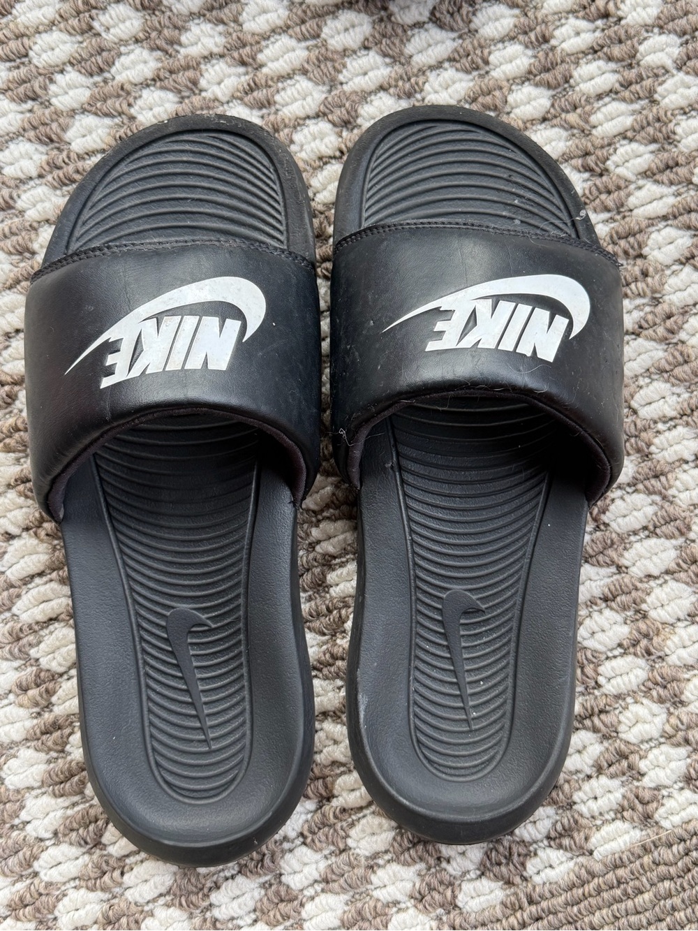 Nike Black Slide Sandals with White Swoosh